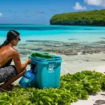 나우루에서 피해야 할 행동 - A group of diverse tourists, wearing light, respectful summer clothing, are actively engaged in sust...