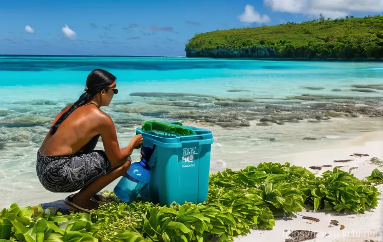 나우루에서 피해야 할 행동 - A group of diverse tourists, wearing light, respectful summer clothing, are actively engaged in sust...